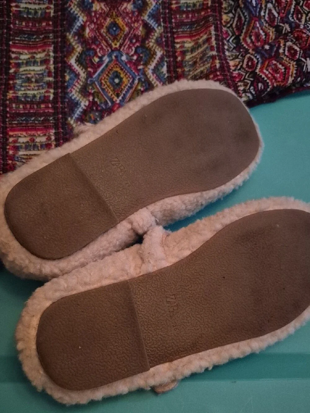 Zara Plush Mary Jane Slippers in Light Beige